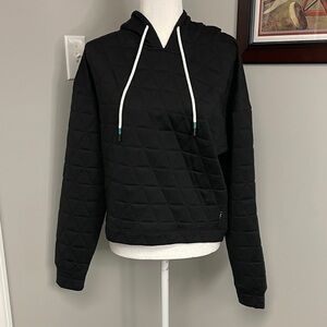 Zyia black quilted pull over hooded cozy sweatshirt size Large activewear lounge